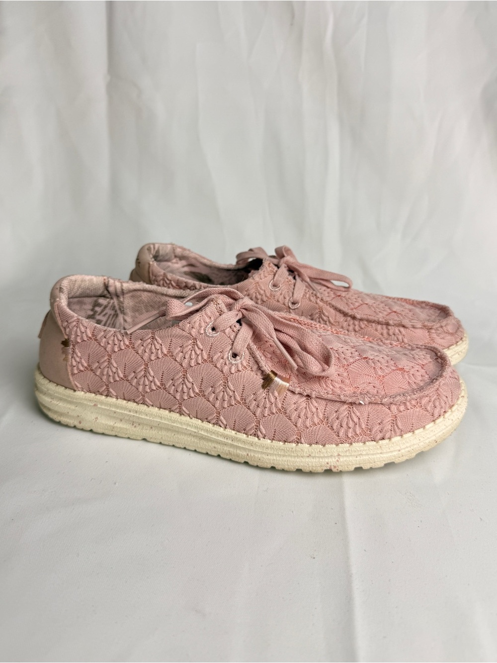 Hey Dude Ladies Rose Dust Pink Wendy Stretch Boho Knit Casual Slip On Shoes US 9
